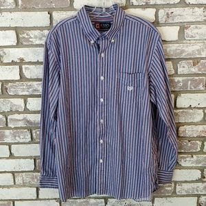 Chaps Red, White, & Blue Striped Button Down